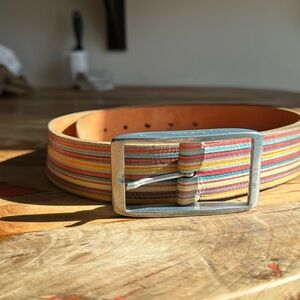 Paul Smith Embossed 'Signature Stripe' Leather Belt Size 36